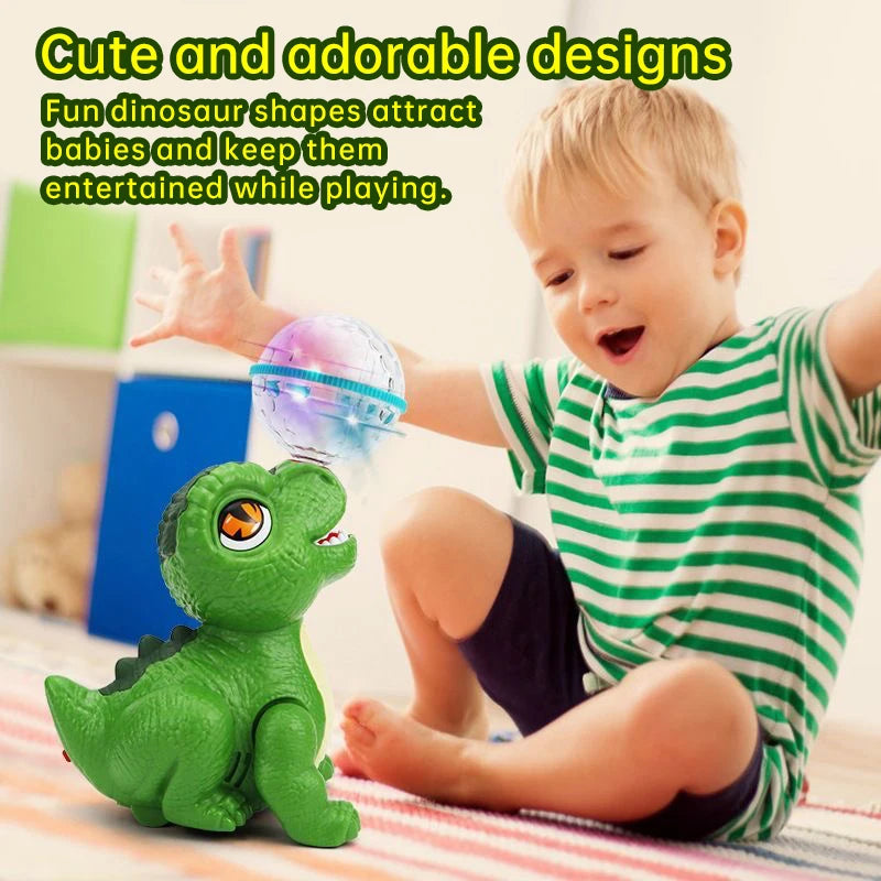 Electric Dinosaur Top Ball Toy for Babies - 360° Rotation Colorful Lights Dynamic Music Cute Fun Gift