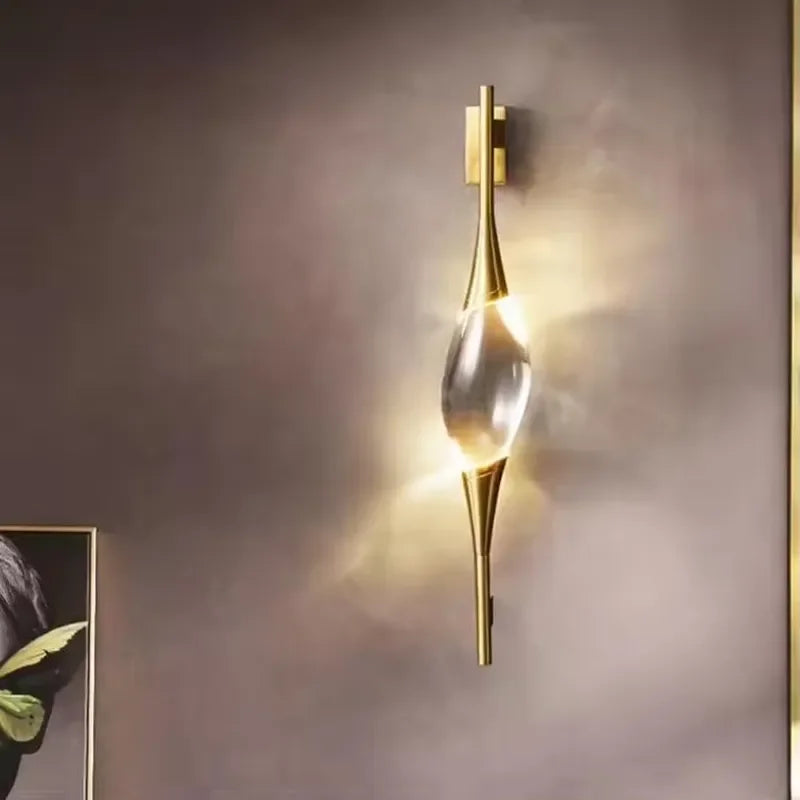 New Design Modern Full Copper Gold Crystal LED Wall Light for Living Room Home Hotel Decoration