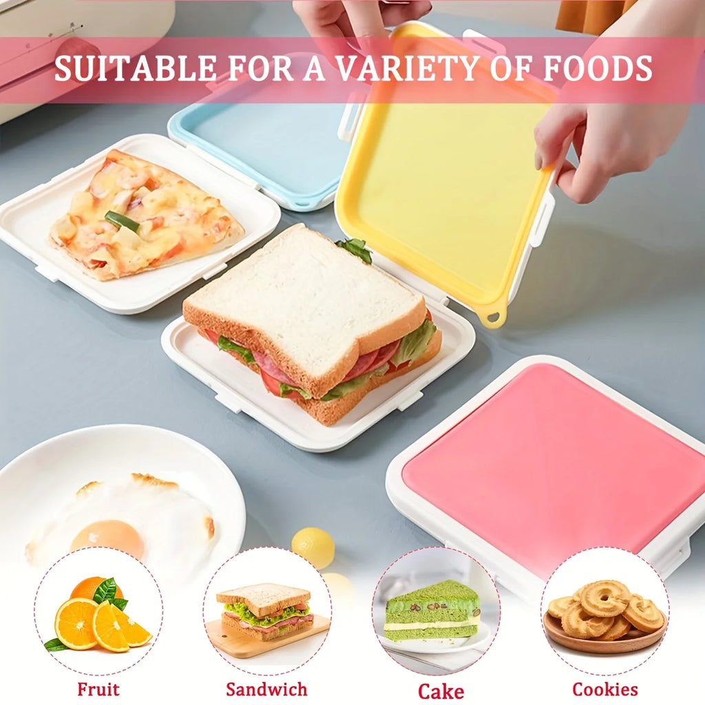 Portable Silicone Sandwich Box With Airtight Lid Microwave Safe Reusable Lunch Container For School Office Outdoor Travel Picnic