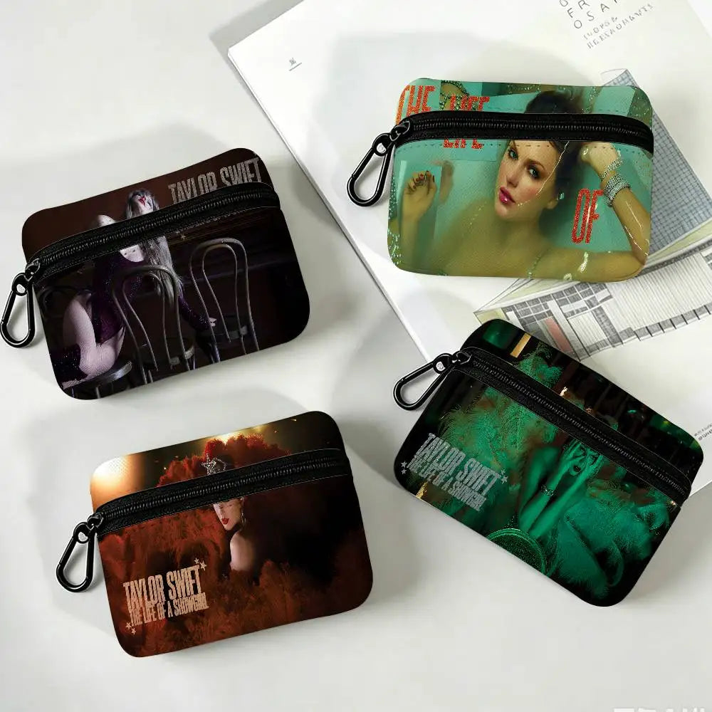 T-Taylor-Swift Lyrical-Pop-Storytelling Mini Hanging Oxford Cloth Coin Bag Durable Zipper Key Card Pouch With Carabiner