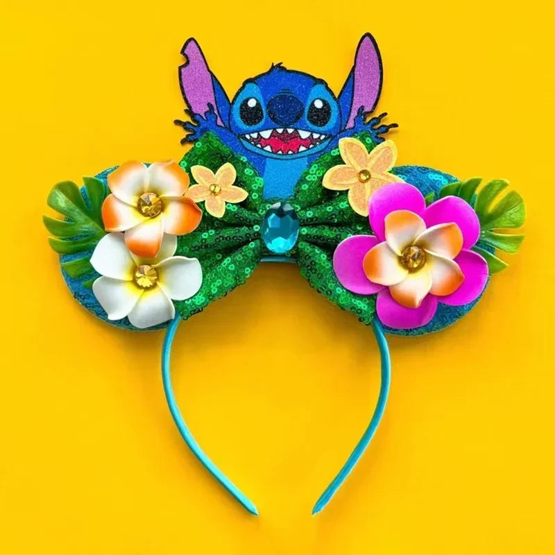 Cute Lilo & Stitch Headbands for Girls Leaves Ears Hair Bands Kids Disney Angel Hair Accessories Women Sequins Bow Baby Headwear