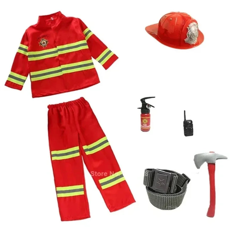 Kids Firefighter Halloween Cosplay Uniform Toys Children Sam Firemen Role Work Clothing Suit Boy Girl Performance Party Costumes