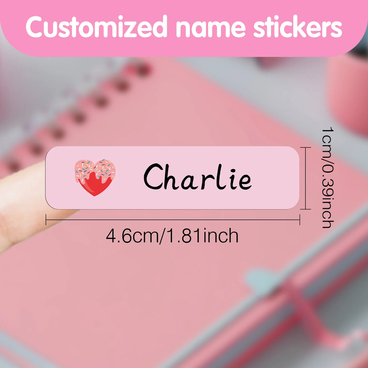 Personalized Heart Shape Name Tags Stickers Waterproof Labels For School Supplies Water Bottles Lunch Boxes Stationery Design