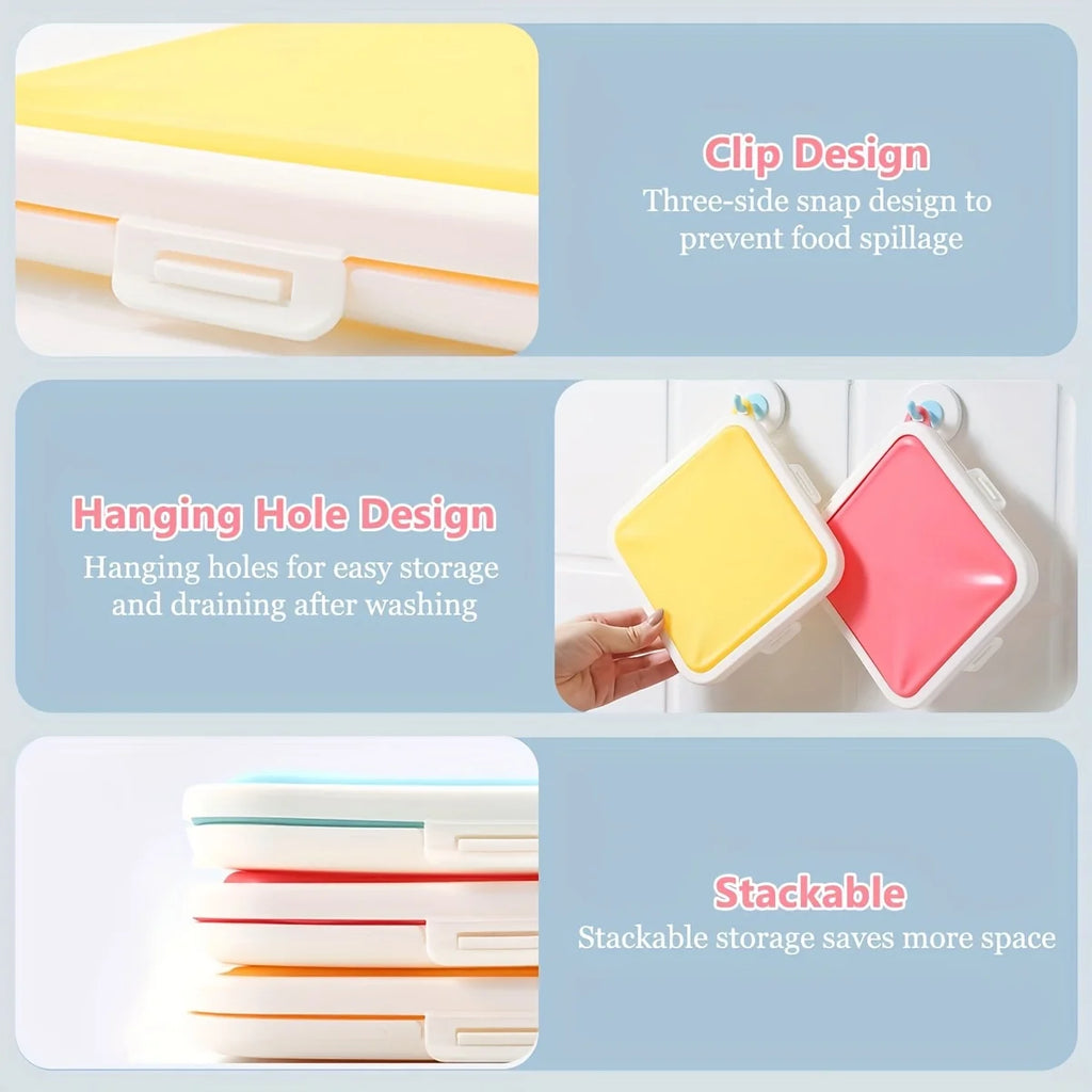 Portable Silicone Sandwich Box With Airtight Lid Microwave Safe Reusable Lunch Container For School Office Outdoor Travel Picnic