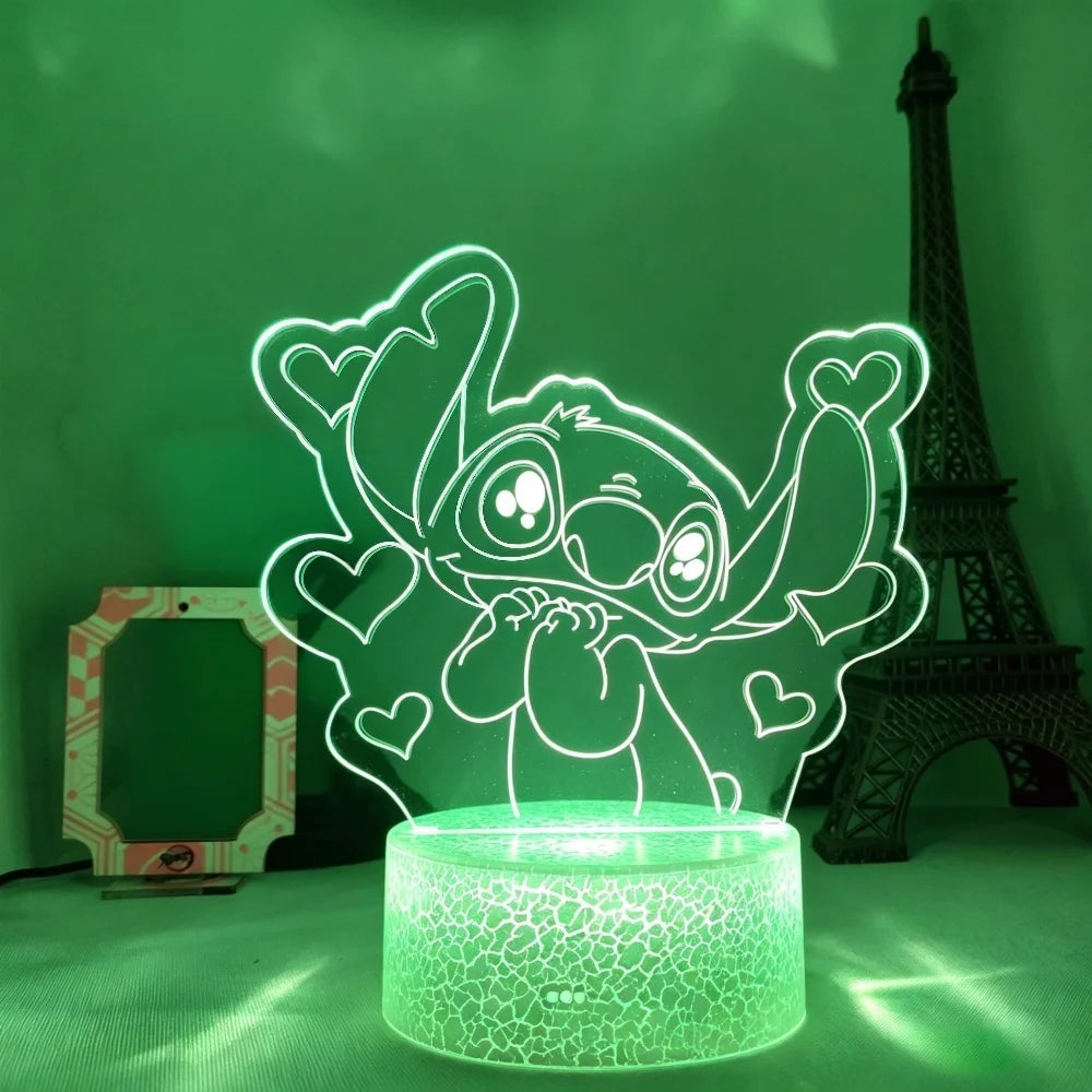 Lilo & Stitch 3D LED Night Light 7/16 Color Smart Touch Room Decor Bedside Night Light Birthday Valentine's Day Christmas Gift