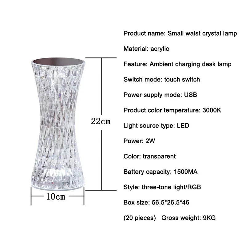 Crystal Bedside Table Lamps Xmas Acrylic Decor Night Lights Bedroom Bedside Led Lighting Gift Diamond Desk Lamp USB Rechargeable