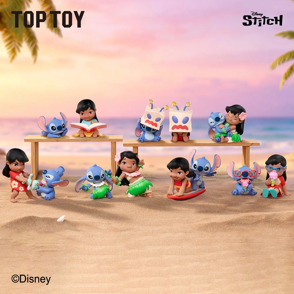 TOPTOY Stitch And Lilo Happy Daily Blind Box Collectible Figurine Removable Accessory Desktop Ornament Birthday Gift