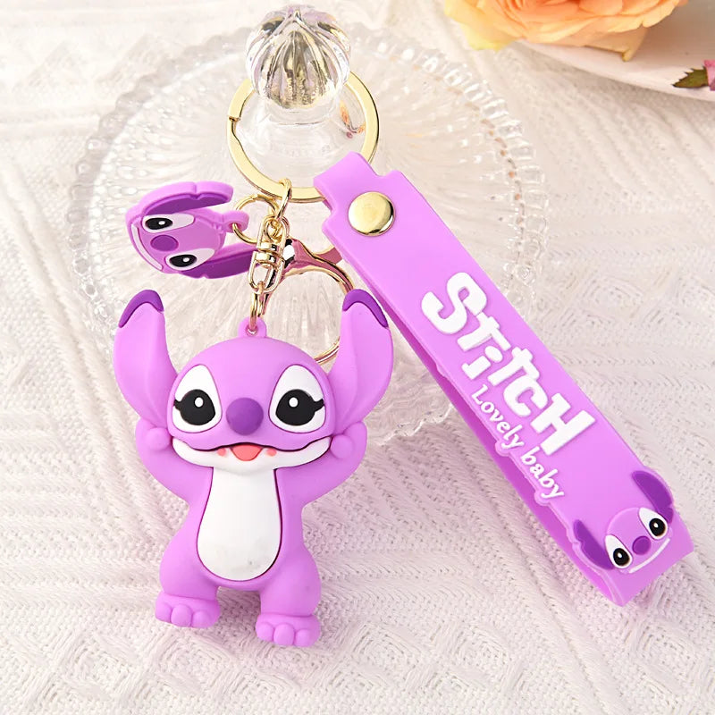 Kawaii Lilo & Stitch Toys Keychian Anime Stitch Pendant Keychain Sweet Pink Angel Keychians Women Car Keyring Girl Birthday Gift
