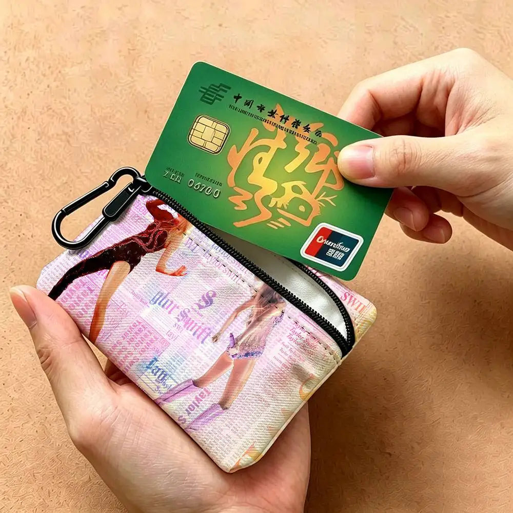 T-Taylor-Swift Lyrical-Pop-Storytelling Mini Hanging Oxford Cloth Coin Bag Durable Zipper Key Card Pouch With Carabiner