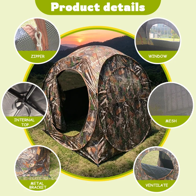 1 Person Camouflage Pop Up Hunting Tent, Portable Wildlife Ground Blind, Foldable Shelter for Hunting Birding