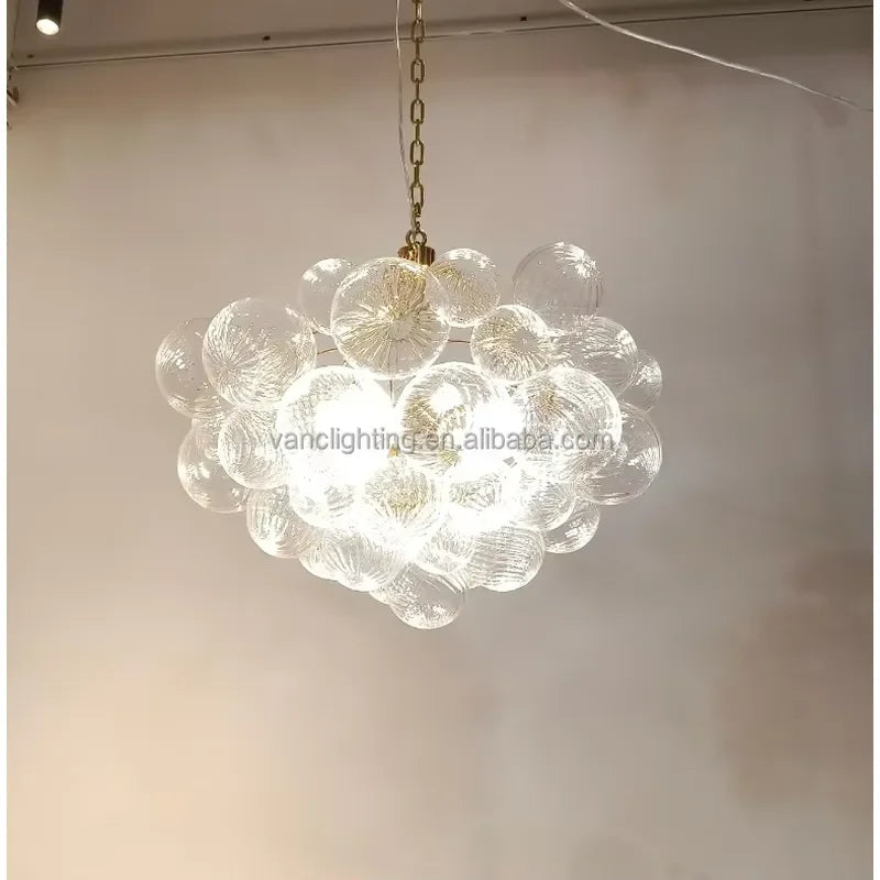 Custom Modern Hand Blown Round with Steel Brass Hanging Lamp Nordic Villa Hotel Interior Decoration Bubble Ball Pendant