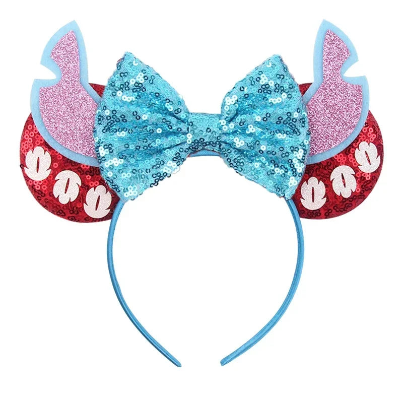 Cute Lilo & Stitch Headbands for Girls Leaves Ears Hair Bands Kids Disney Angel Hair Accessories Women Sequins Bow Baby Headwear