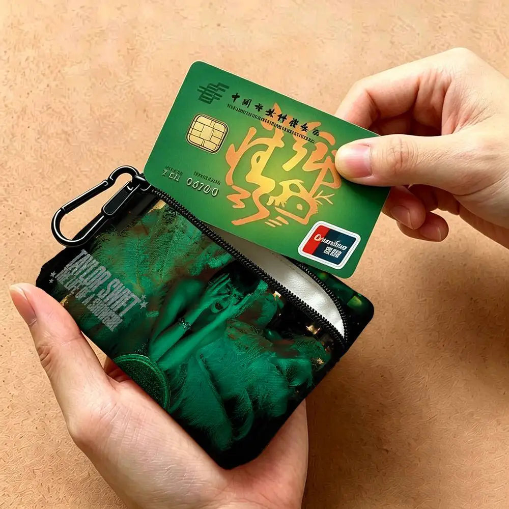 T-Taylor-Swift Lyrical-Pop-Storytelling Mini Hanging Oxford Cloth Coin Bag Durable Zipper Key Card Pouch With Carabiner