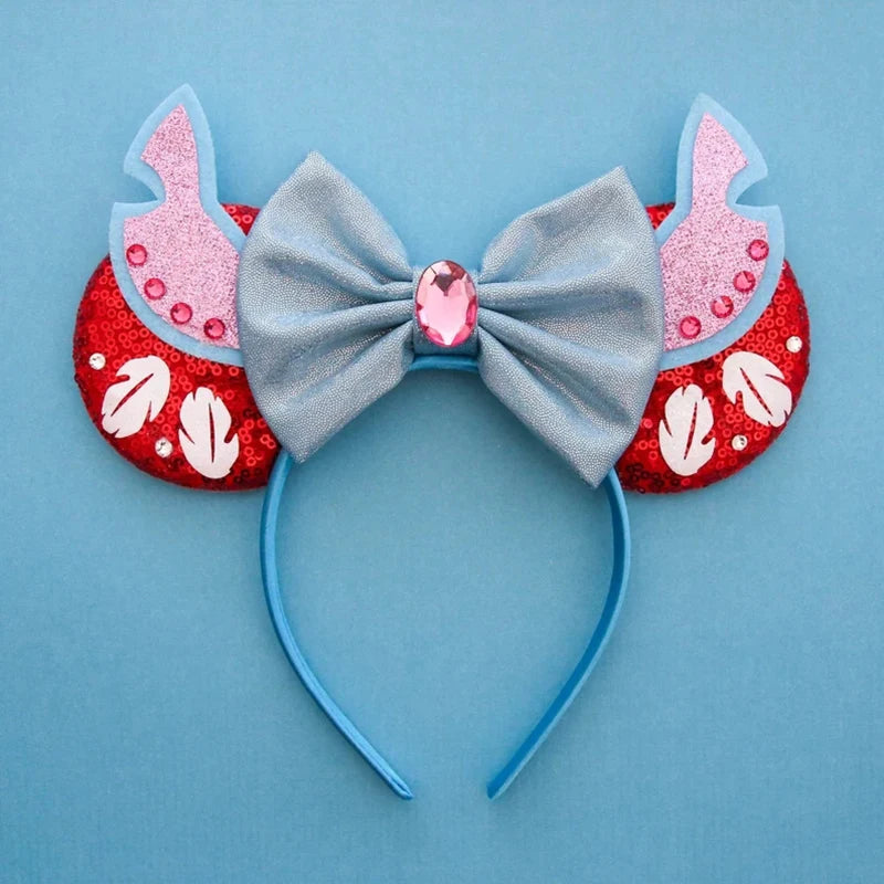 Cute Lilo & Stitch Headbands for Girls Leaves Ears Hair Bands Kids Disney Angel Hair Accessories Women Sequins Bow Baby Headwear