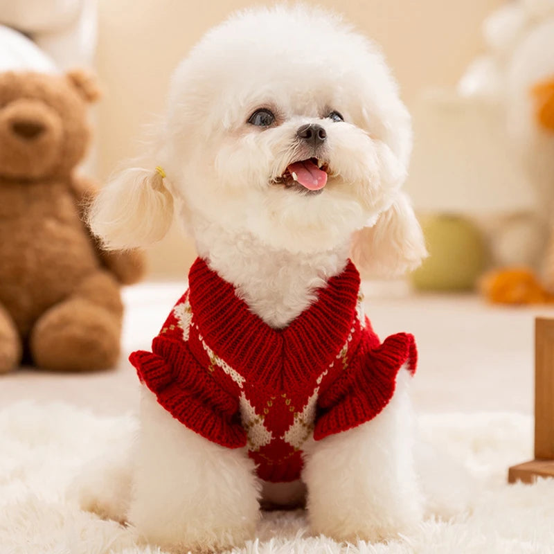 Dog Cherry Sweater Classics Plaid Dog Clothes Small Dogs Winter Pet Coat Chihuahua Bichon Yorkie Puppy Clothing Warm Pullover
