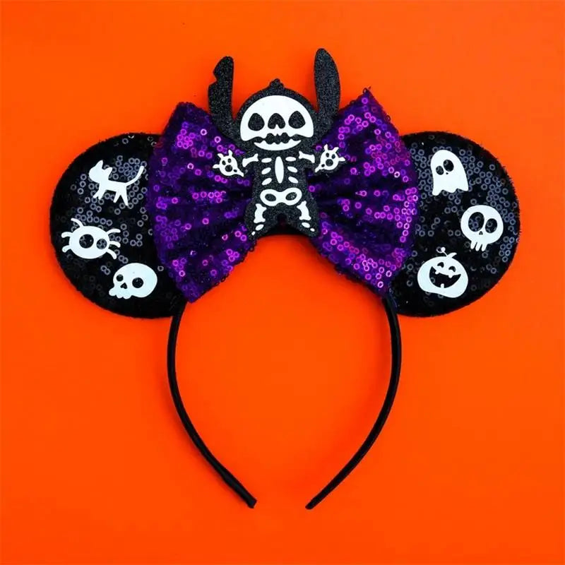 Cute Lilo & Stitch Headbands for Girls Leaves Ears Hair Bands Kids Disney Angel Hair Accessories Women Sequins Bow Baby Headwear