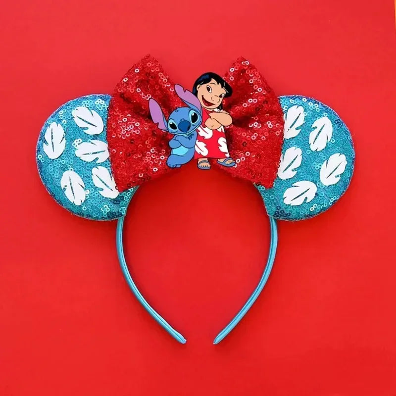 Cute Lilo & Stitch Headbands for Girls Leaves Ears Hair Bands Kids Disney Angel Hair Accessories Women Sequins Bow Baby Headwear