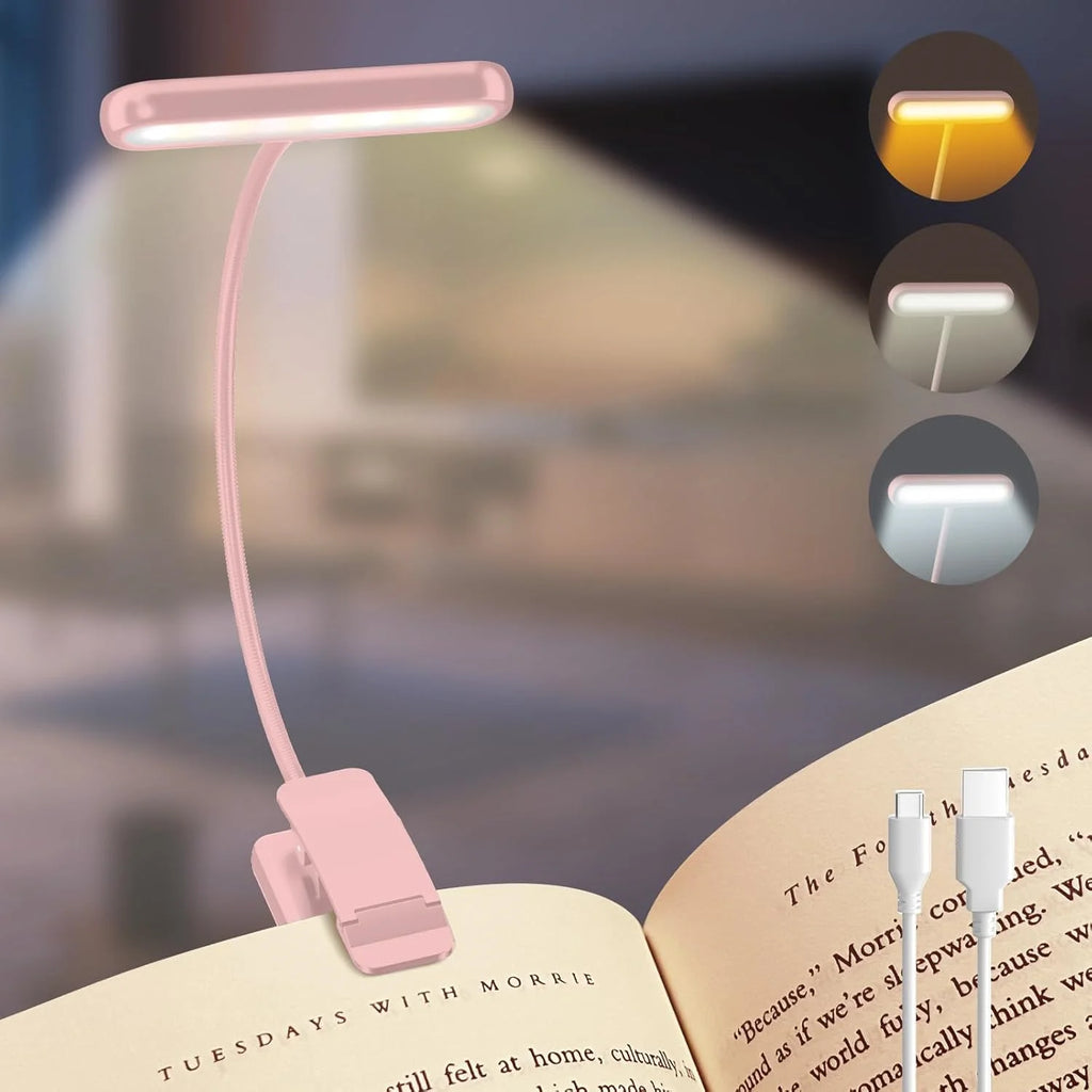 Reading Lamp Book Clamp Black/White/Pink USB Rechargeable Battery 600mAh Flexible Gooseneck Clip Light 10 Brightness Dimmable