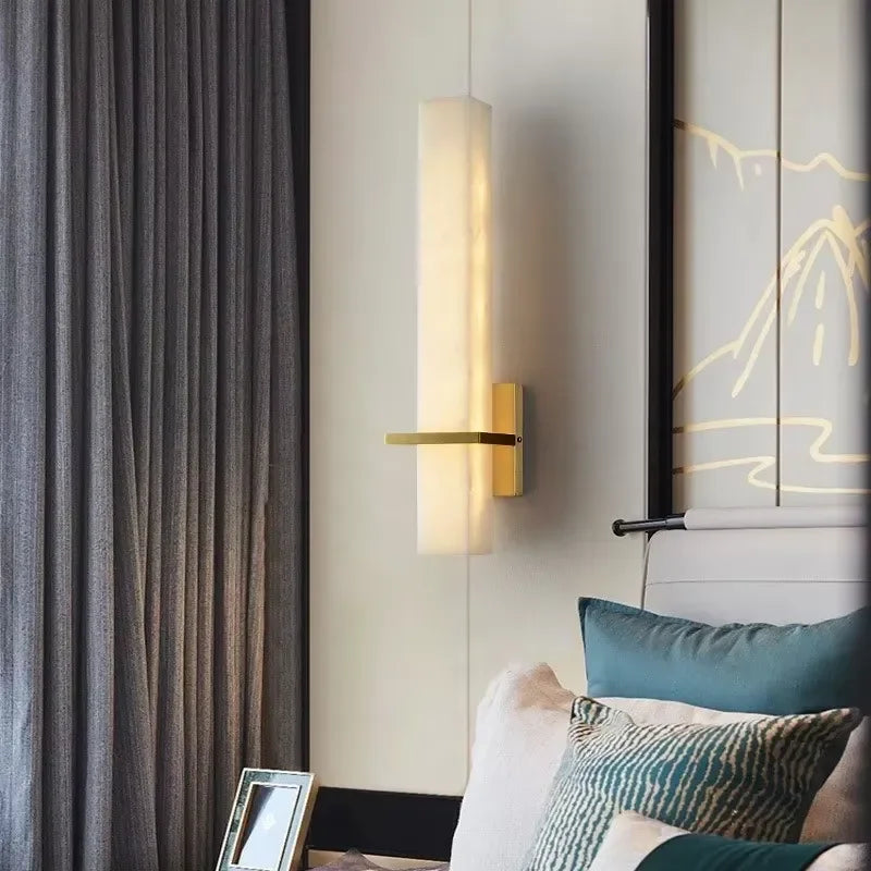 Modern LED Light Wall Lamp for Living Room TV Background Bedroom Bedside Simple Stone Copper Aisle Lamp Minimalist