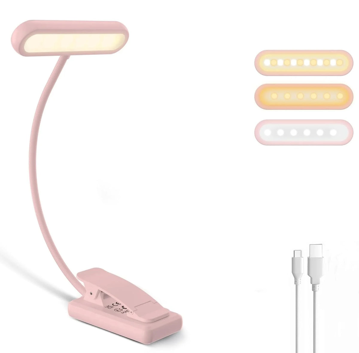 Reading Lamp Book Clamp Black/White/Pink USB Rechargeable Battery 600mAh Flexible Gooseneck Clip Light 10 Brightness Dimmable
