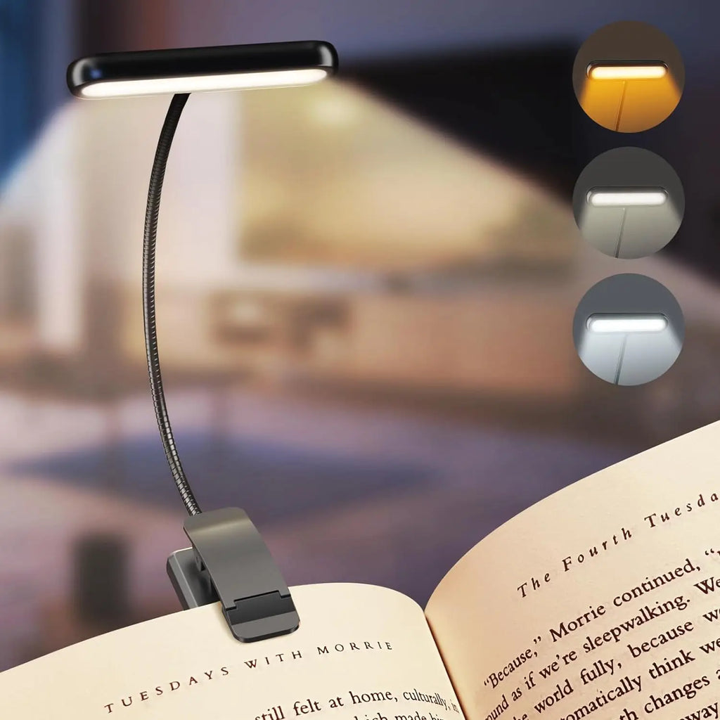 Reading Lamp Book Clamp Black/White/Pink USB Rechargeable Battery 600mAh Flexible Gooseneck Clip Light 10 Brightness Dimmable
