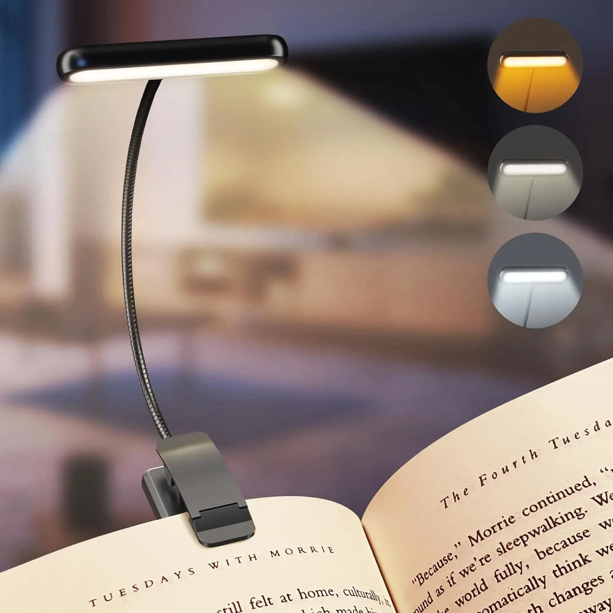 Reading Lamp Book Clamp Black/White/Pink USB Rechargeable Battery 600mAh Flexible Gooseneck Clip Light 10 Brightness Dimmable