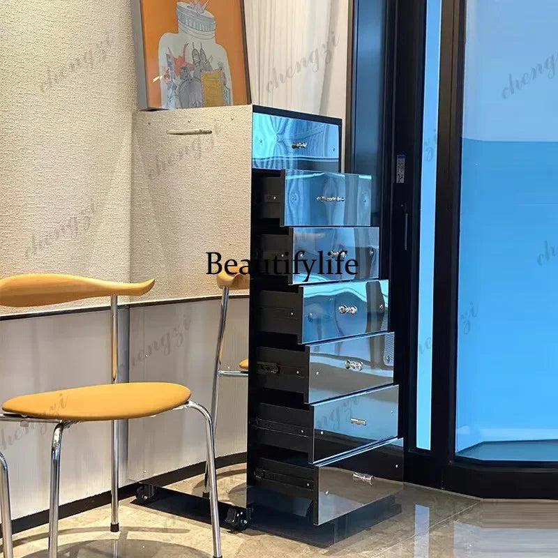 P182  Italian light luxury chest, high-end stainless steel mirror drawer cabinet, modern simple art