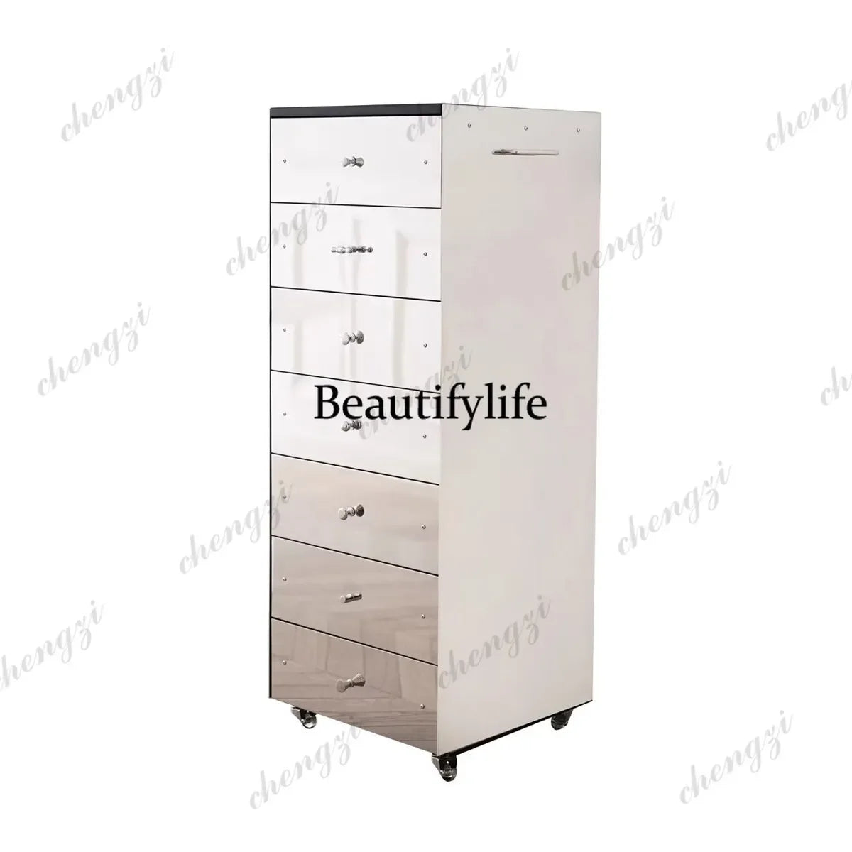 P182  Italian light luxury chest, high-end stainless steel mirror drawer cabinet, modern simple art