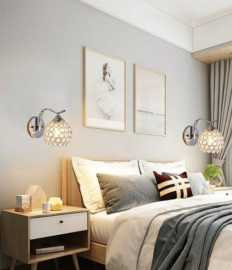 Crystal bedside lamp LED wall lamp Bedroom modern minimalist corridor wall lamp Corridor staircase Living room European style la