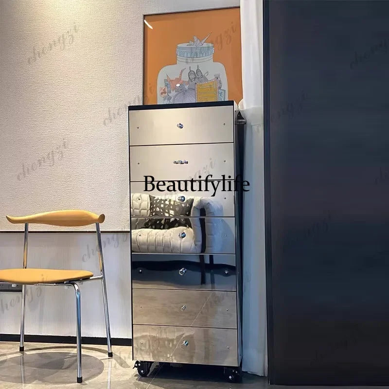P182  Italian light luxury chest, high-end stainless steel mirror drawer cabinet, modern simple art