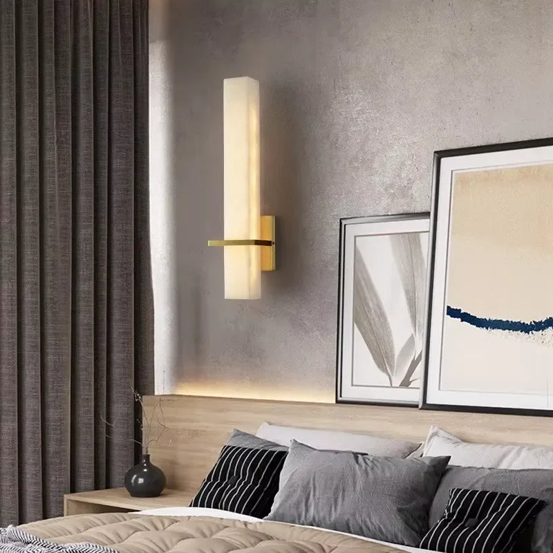 Modern LED Light Wall Lamp for Living Room TV Background Bedroom Bedside Simple Stone Copper Aisle Lamp Minimalist