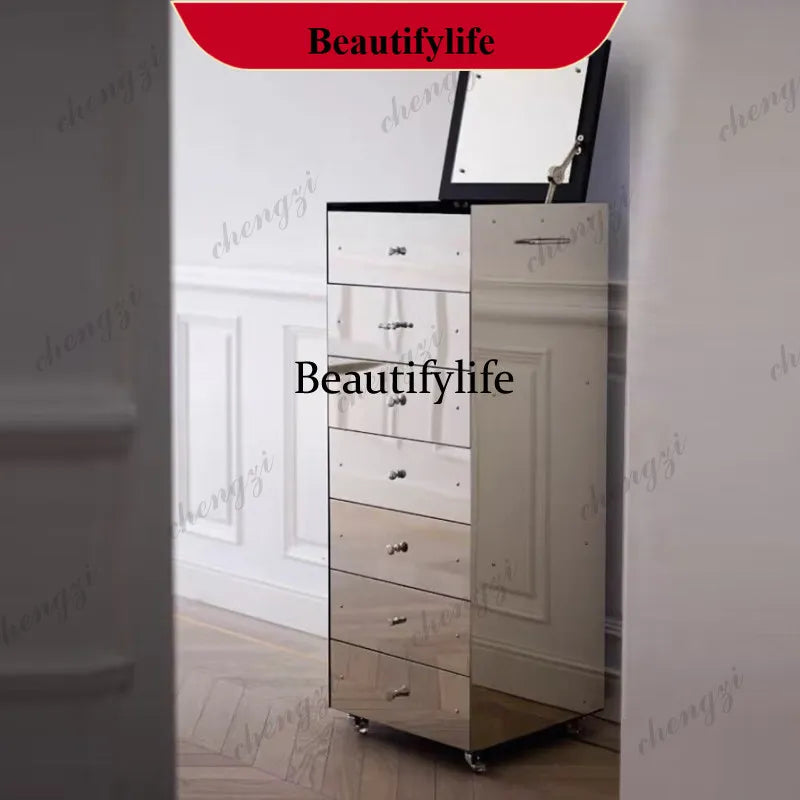 P182  Italian light luxury chest, high-end stainless steel mirror drawer cabinet, modern simple art