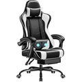 Gaming Chair with Adjustable Height Swivel Seat Reclining Backrest Up to 135 Degrees Integrated Footrest Lumbar Massage Pillow E
