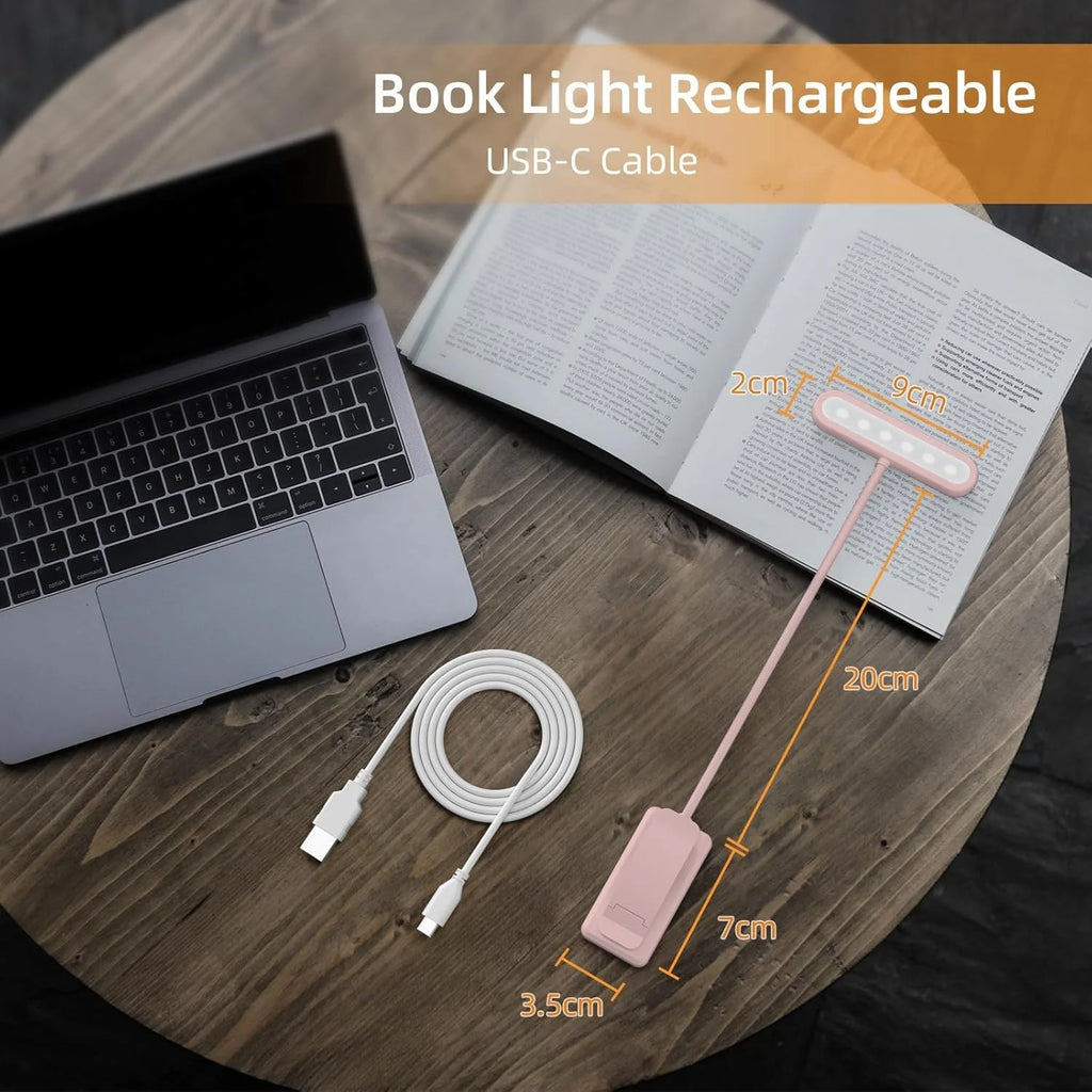Reading Lamp Book Clamp Black/White/Pink USB Rechargeable Battery 600mAh Flexible Gooseneck Clip Light 10 Brightness Dimmable