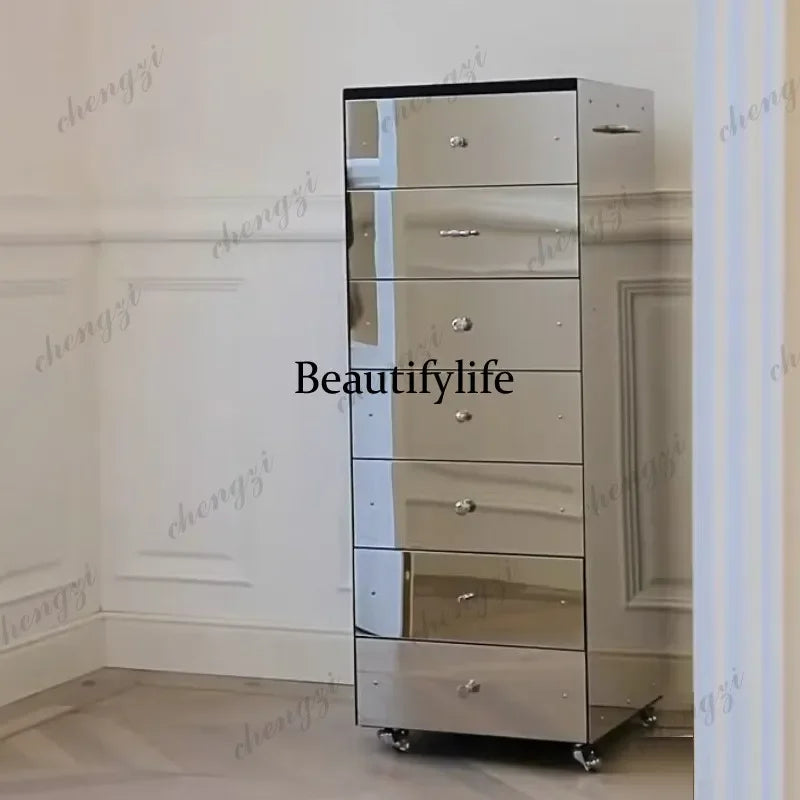 P182  Italian light luxury chest, high-end stainless steel mirror drawer cabinet, modern simple art